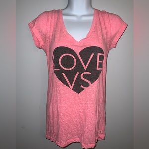 Cute Pink & Black Victoria’s Secret V-Neck Tee Sz SP